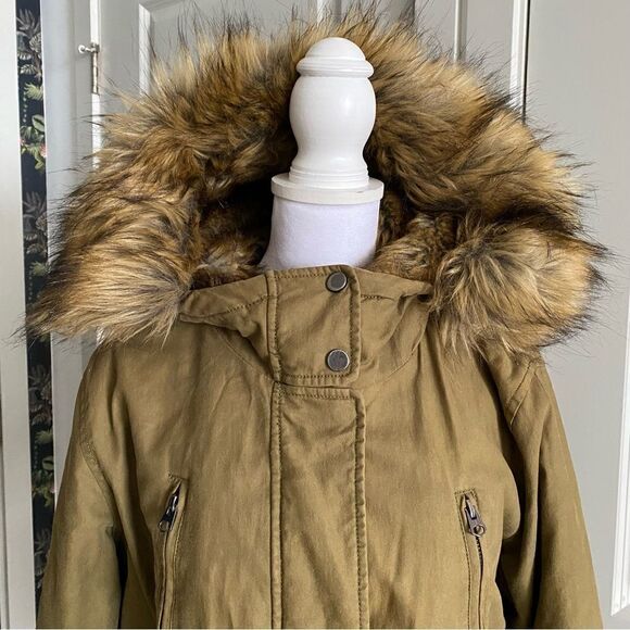 TOPSHOP Brown Parka Quilted Lined Winter Jacket with Faux Fur Trim Size US 6 - Picture 2 of 12